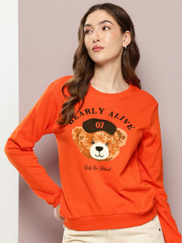 DILLINGER - Womens Relaxed Fit Printed Long Sleeve Orange Sweatshirt