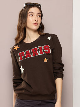 DILLINGER - Womens Relaxed Fit Embroidered Brown Long Sleeve Sweatshirt