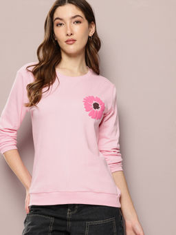 DILLINGER - Womens Relaxed Fit Puff Floral Print Long Sleeve Pink Sweatshirt