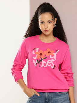 DILLINGER - Womens Relaxed Fit Puff Printed Long Sleeve Pink Sweatshirt