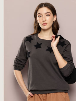 DILLINGER - Womens Relaxed Fit Embroidery Long Sleeve Grey Sweatshirt