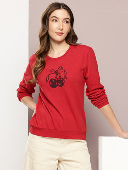 DILLINGER - Womens Relaxed Fit Embroidery Long Sleeve Red Sweatshirt