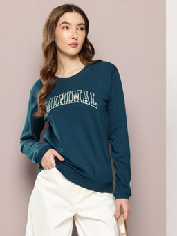 DILLINGER - Womens Relaxed Fit Embroidery Long Sleeve Teal Sweatshirt