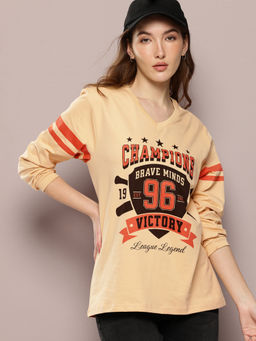 DILLINGER - Womens Oversized Long Sleeve Beige T-Shirt