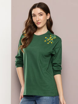 DILLINGER - Womens Oversized Long Sleeve Embroidered Green T-Shirt