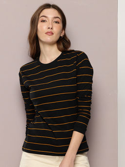 DILLINGER - Womens Regular Fit Long Sleeve Striped Black T-Shirt