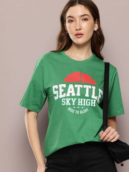 DILLINGER - Womens Oversized Half Sleeves Green T-Shirt