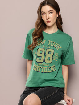 DILLINGER - Womens Oversized Half Sleeves Green T-Shirt