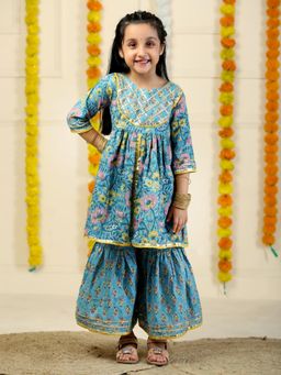 The Mom Store - Girls Jaldhara Floral Print Anarkali Kurta and Sharara (Set of 2)