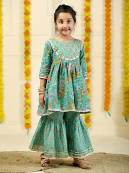 The Mom Store - Girls Tarang Floral Print Anarkali Kurta and Sharara (Set of 2)