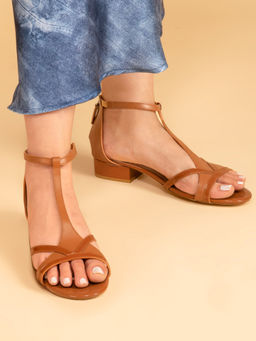 OCEEDEE - Kyra Brown Solid Leather 1 Inches Open Toe Flats