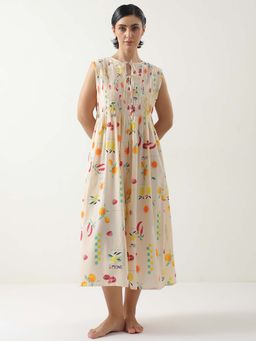 SAY - Peach Pure Cotton Casual Keyhole Neck Dress for Women