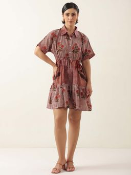 SAY - Red Muslin Casual Collar Neck Dress for Women