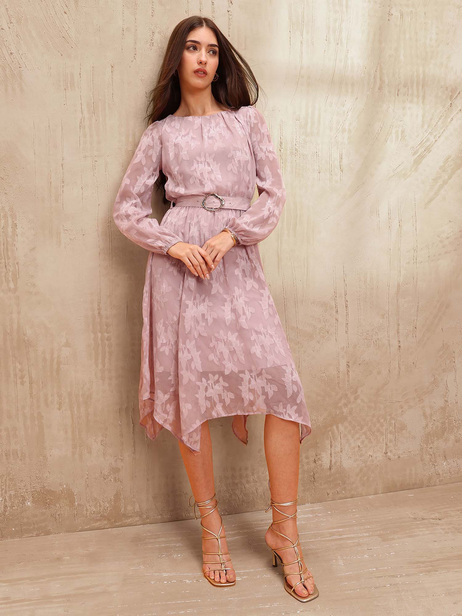 Floral Lace A-Line Dress with Belt-picture-43
