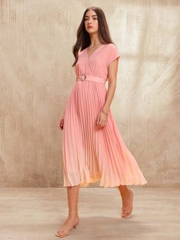 U.S. POLO ASSN. - Accordion Pleated Ombre A-Line Dress with Belt