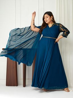 Miss Chase - A+ Curve Collection Plus size Women's Royal Blue V-Neck Dress