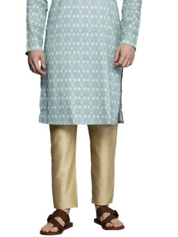 Manyavar - Beige Blended Viscose Solid Pencil Pyjama