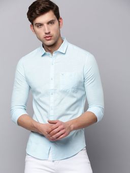 SHOWOFFFF - Mens Spread Collar Blue Solid Shirt