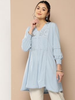 Nayam by lakshita - Floral Embroidered Puff Sleeves Kurti