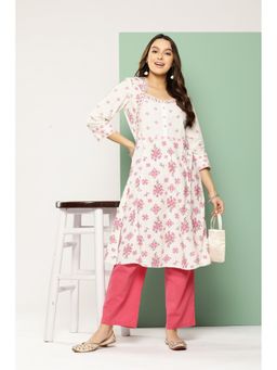 Nayam by lakshita - Floral Printed Sweetheart Neck Cotton Linen Kurta