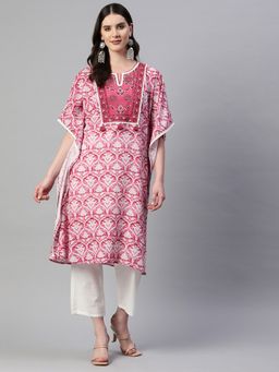 Nayam by lakshita - Floral Embroidered Flared Sleeves Laced Kaftan Kurta