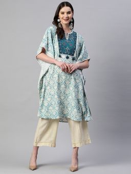 Nayam by lakshita - Floral Embroidered Flared Sleeves Laced Kaftan Kurta
