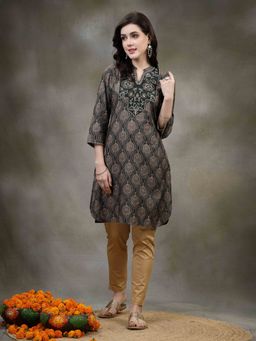 Nayam by lakshita - Green Floral Embroidered Modal Kurti