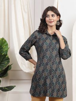 Nayam by lakshita - Ethnic Motifs Geometric Printed Shirt Collar Puff Sleeves Kurti