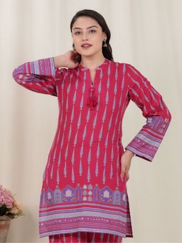 ARAMYA - Women Pink Soft Cotton Mughal Printed Kurta