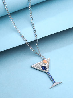 VIRAASI - Silver-Plated Wine Glass Pendant with Chain Necklace