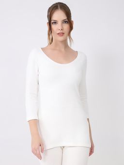 Monte Carlo - White Women's Round Neck Three Fourth Sleeve Thermal Top