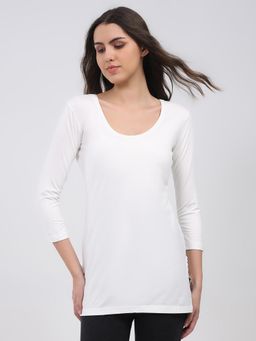 Monte Carlo - White Women Round Neck Three Fourth Sleeve Thermal Top