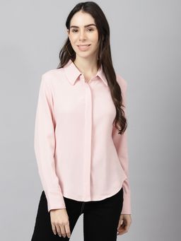 Xpose - Women Tailored Fit Spread Collar Casual Shirt -pink