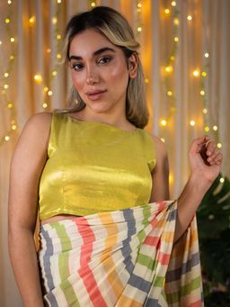 I LOVE SAREES - Greenish Gold Tissue Round Neck Blouse