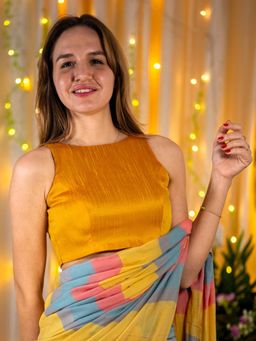 I LOVE SAREES - Mustard Sleeveless Boat Neck Stitched Blouse