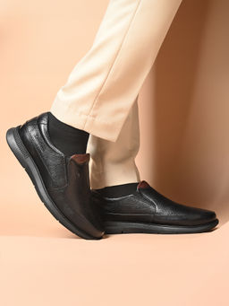 Louis Stitch - Men Jet Black Genuine Leather Slip-On Loafers