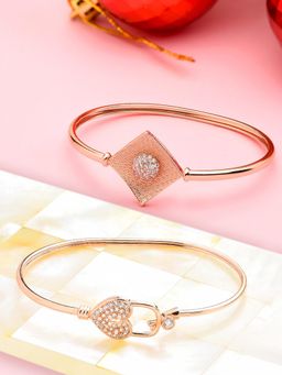 Zaveri Pearls - Set of 2 Rose Gold Cubic Zirconia Brass Kada Bracelets-ZPFK13457