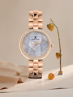 Daniel Klein - Rose Gold Strap with Stone Studded Case Women Premium Watch - Dk.1.14019-2 (Medium)