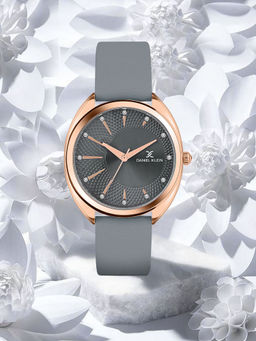 Daniel Klein - Grey Soft Leather Band with Rose Gold Case Women Premium Watch - Dk.1.14021-2 (Medium)