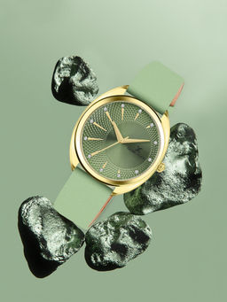 Daniel Klein - Green Soft Leather Band with Gold Case Women Premium Watch - Dk.1.14021-3 (Medium)