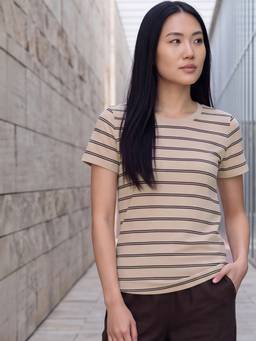 max - Women Beige Striped T-Shirt