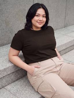 max - Women Brown Schiffli Yoke T-Shirt