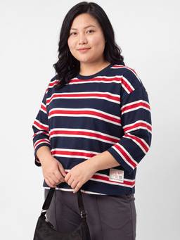max - Women Blue Striped T-Shirt