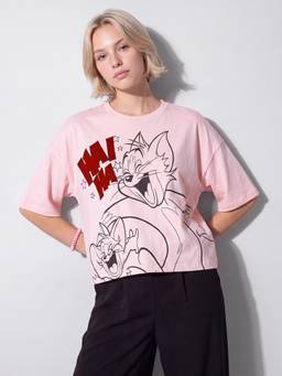 max - Women Pink Tom and Jerry Character T-Shirt