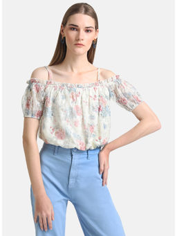 Kazo - White Puff Sleeves Off Shoulder Top With Adjustable Straps