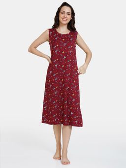 Zivame - Looney Tunes Knit Poly Knee Length Nightdress Maroon