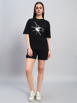 Griffel - Black Cotton Half Sleeves Oversized Graphic T-shirt
