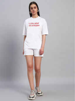 Griffel - White Cotton Half Sleeves Oversized Typography T-shirt