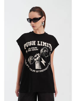 Bonkers Corner - Black Cotton Sleeveless Regular Printed T-shirt