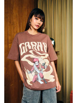 Bonkers Corner - Brown Cotton Half Sleeves Oversized Character T-shirt